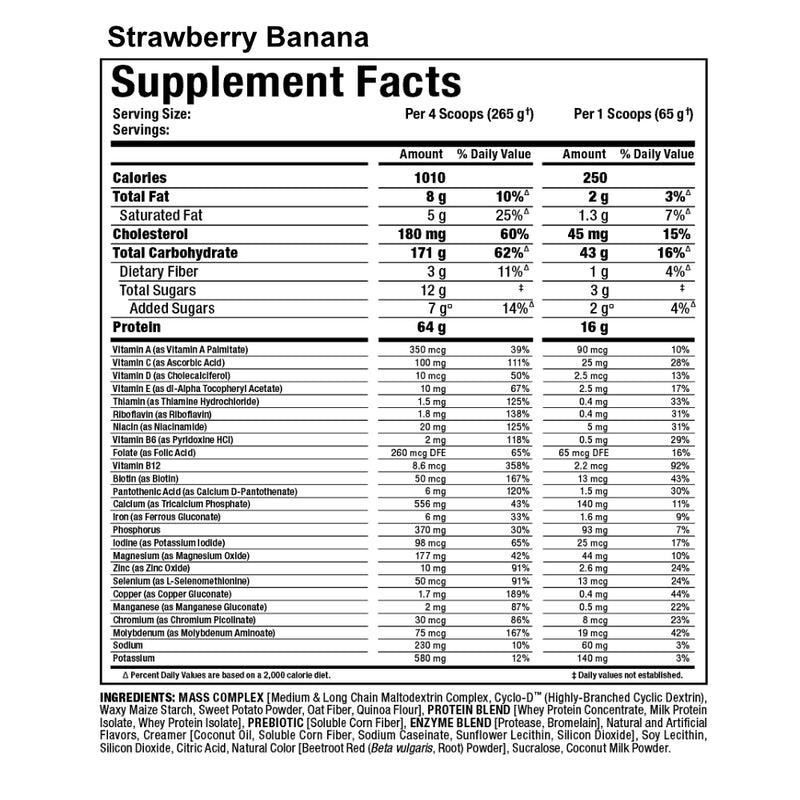 Allmax Nutrition Quickmass (12 lbs) strawberry banana supplement facts. QUICKMASS works by providing a precise 1010 calories per serving (four scoops) with custom engineered nutrient matrices that set the gold-standard in lean mass protein.