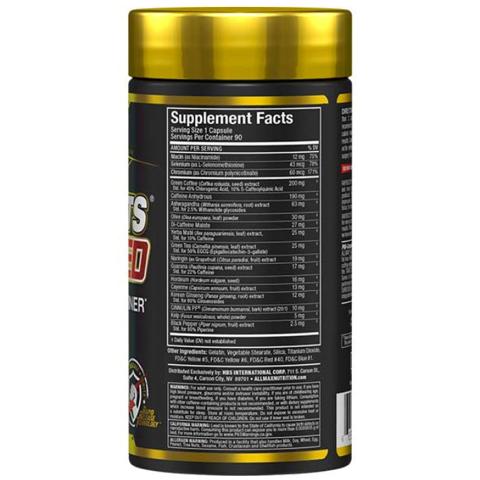 Allmax Nutrition Rapidcuts Shredded Thermogenic Fat Burner (90 capsules) bottle image of ingredients. Assists body to burn more calories and help with weight loss.
