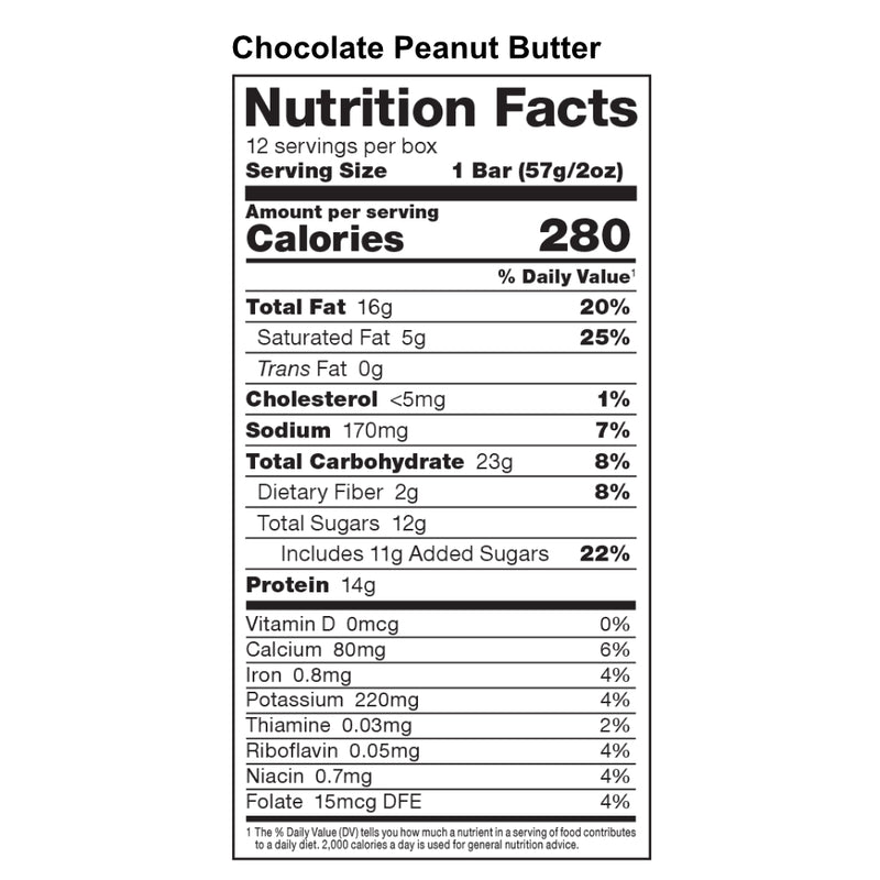 Allmax Nutrition Protein SnackBar (Box 12 bars) Chocolate Peanut Butter supplement facts of ingredients. High Protein Energy Snack.