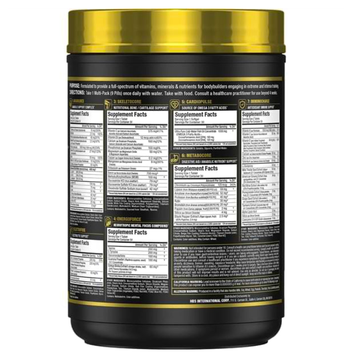 Allmax Nutrition Vitastack (30 multi-packs) image of ingredients on bottle. Mullti-function Nutrients & Multi-vitamin.