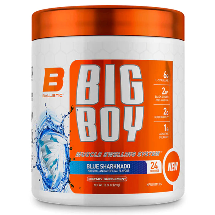 Buy Now! Ballistic Labs Big Boy (24 serve) Blue Sharknado. BALLISTIC LABS all new BIG BOY™ is a non-stimulant, MUSCLE SWELLING SYSTEM that maximizes your muscle size via multiple pathways, while also increasing your focus and ability to train longer and harder.