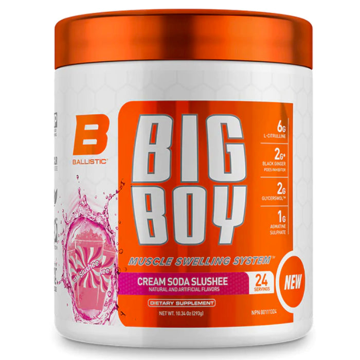 Buy Now! Ballistic Labs Big Boy (24 serve) Cream Soda Slushee. BALLISTIC LABS all new BIG BOY™ is a non-stimulant, MUSCLE SWELLING SYSTEM that maximizes your muscle size via multiple pathways, while also increasing your focus and ability to train longer and harder.