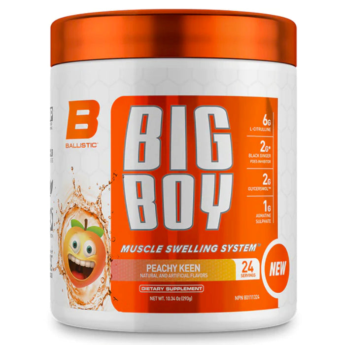 Buy Now! Ballistic Labs Big Boy (24 serve) Peachy Keen. BALLISTIC LABS all new BIG BOY™ is a non-stimulant, MUSCLE SWELLING SYSTEM that maximizes your muscle size via multiple pathways, while also increasing your focus and ability to train longer and harder.