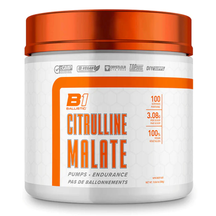 Buy Now! Ballistic Labs Citrulline Malate Powder (300 g). Supplementing with citrulline malate increases the synthesis of nitric oxide (NO) in the blood, which dilates blood vessels, increases blood flow, regulates glucose uptake and optimizes mitochondria function. 