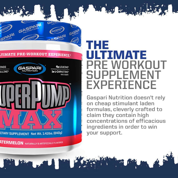 Gaspari Nutrition SuperPump Max (40 servings) Marketing ad 1. Super Pump Increases Endurance Capacity, Fights Muscle Soreness and Fatigue, Enhances Nitric Oxide Levels and Vasodilation.