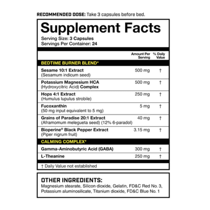Magnum Nutraceuticals After Burner (72 capsules) supplement facts of ingredients. After Burner allows you to continue using fat for energy long after your day is over, while you’re sleeping soundly in bed.