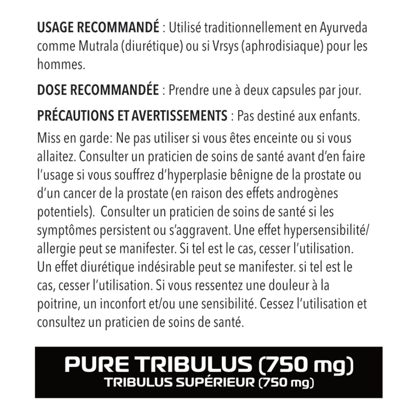 One Brand Nutrition Tribulus 750 (240 Caps) french directions. | 100% Pure Tribulus Terrestris | Tribulus Terrestris is a potent natural testosterone enhancer. Studies show that it works very well for increasing sex drive too! 