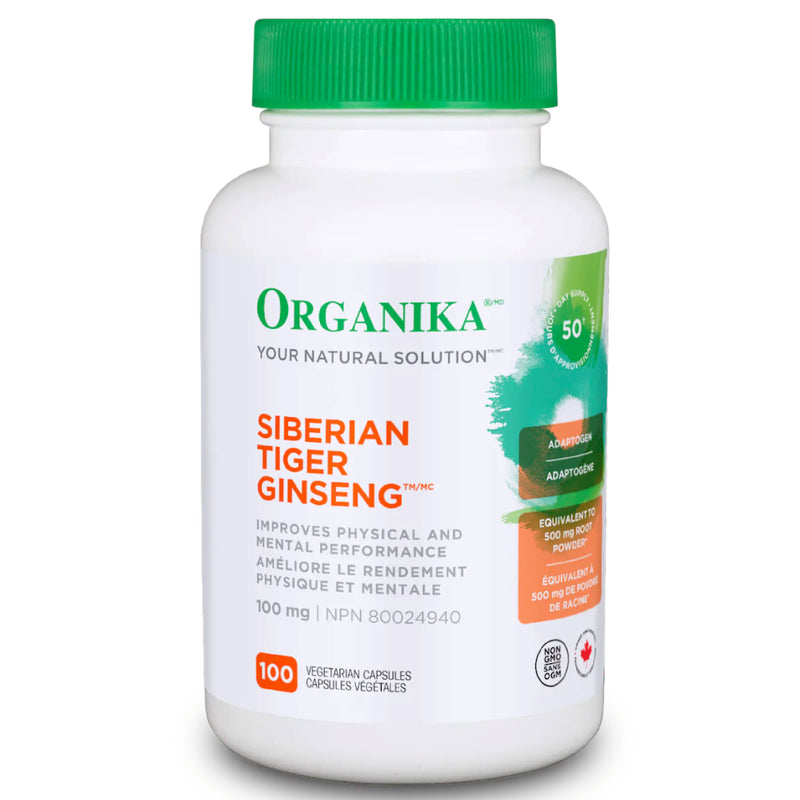 Buy Now! Organika Siberian Tiger Ginseng 100 mg (100 caps). Siberian ginseng is know to:  Increase energy, longevity, vitality and mental alertness. Help relieve general debility and/or aid during convalescence, Relieves general weakness, fatigue and grogginess. Help with adaptation to stresses and calm nerves.