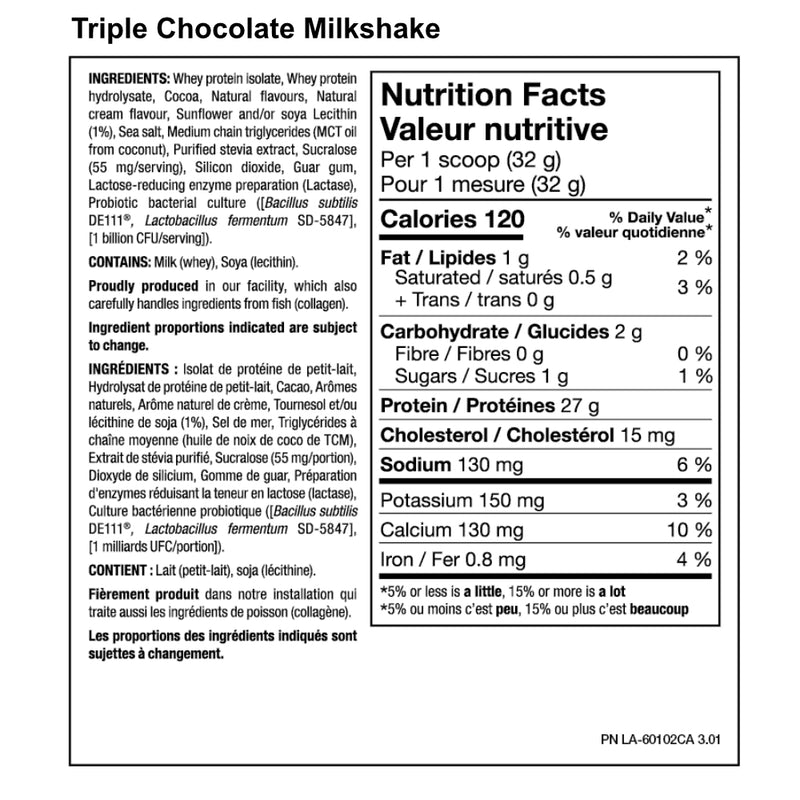 PVL Pure Vita Labs ISOGOLD (2 lb) Triple Chocolate Milkshake supplement facts of ingredients. ISO GOLD is the premium isolated whey protein you have been looking for.