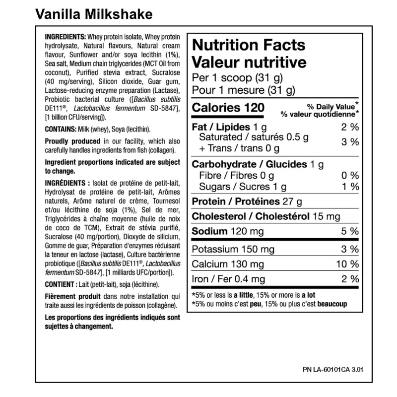 PVL Pure Vita Labs ISOGOLD (2 lb) Vanilla Milkshake supplement facts of ingredients. ISO GOLD is the premium isolated whey protein you have been looking for.