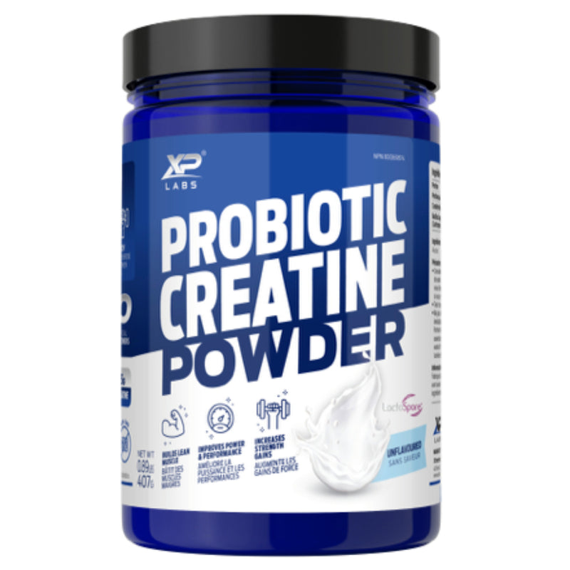 XP LABS Probiotic Creatine Monohydrate Powder 80 servings bottle image. Probiotics helps with digestion of creatine powder.