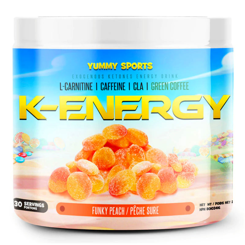 Buy Now! Yummy Sports K-Energy (30 Servings) Funky Peach. Replace sugar-filled energy drinks and teeth-staining coffee with K-Energy. Boost your energy levels, conquer your keto goals, and fuel your day with the best tasting ketogenic supplement on the market.